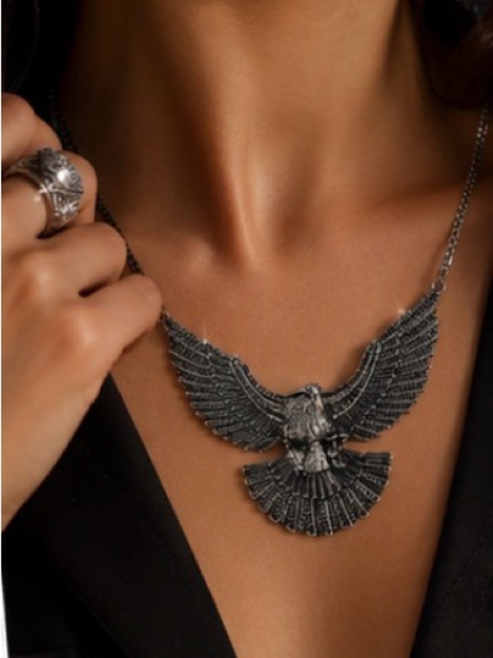 Vintage Eagle Statement Necklace - Silver Eagle Necklace - Picture 5 of 11
